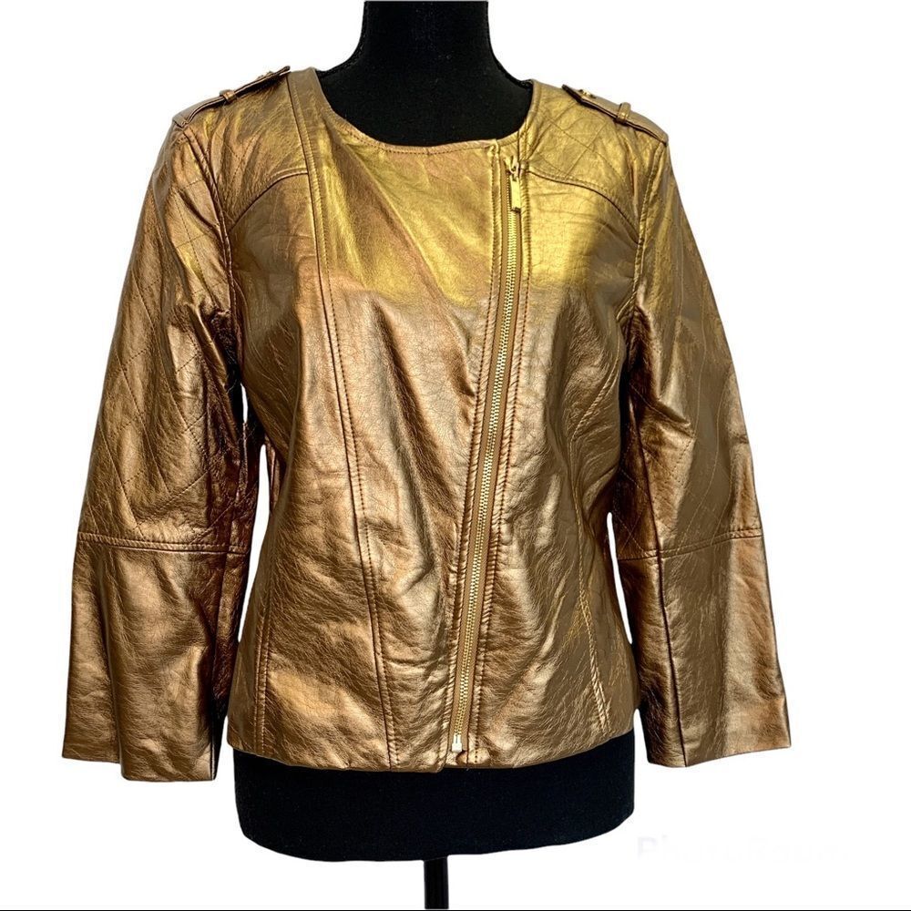 Forever 21 NWOT gold faux leather Moto jacket Sz L